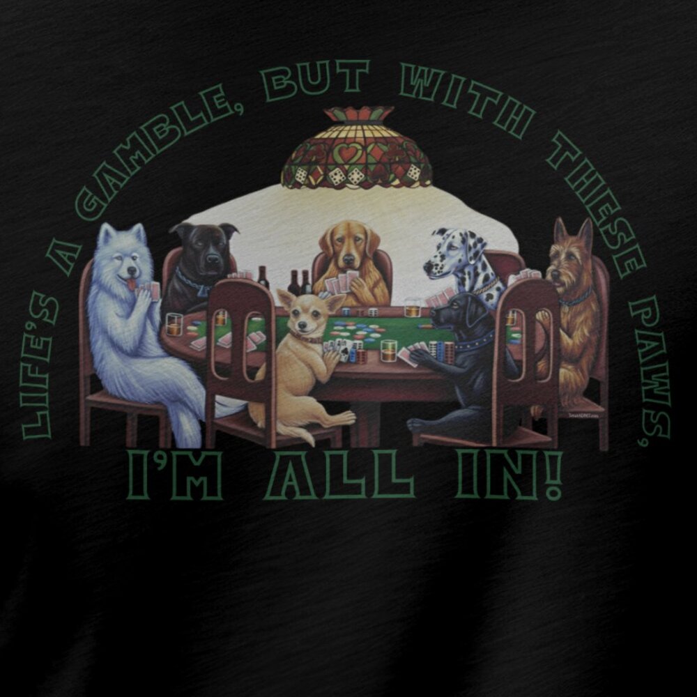 🐾 Poker Dogs Graphic Tee – “I’m All In!” Funny Dog Lovers T-Shirt – Black